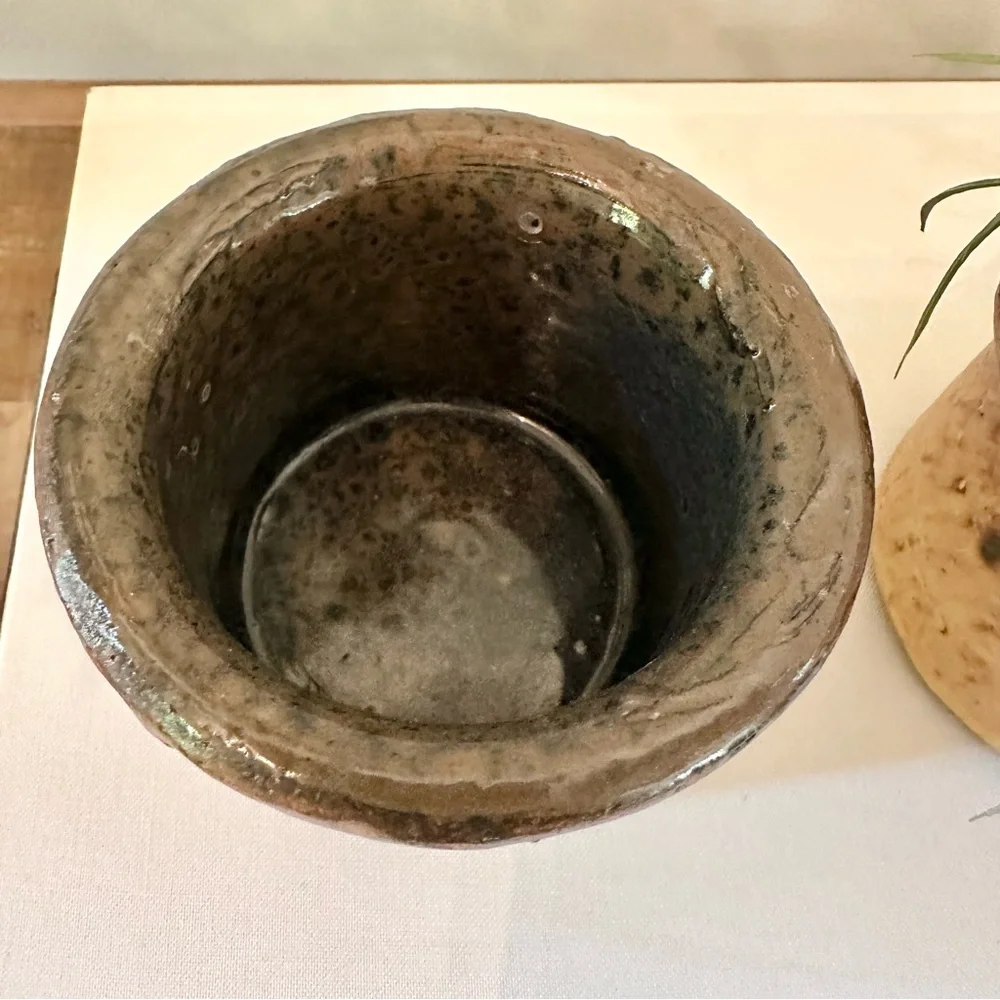 Handmade Ceramic Stoneware Pottery Bowls Votive Planter Set of 2 Brown Tan